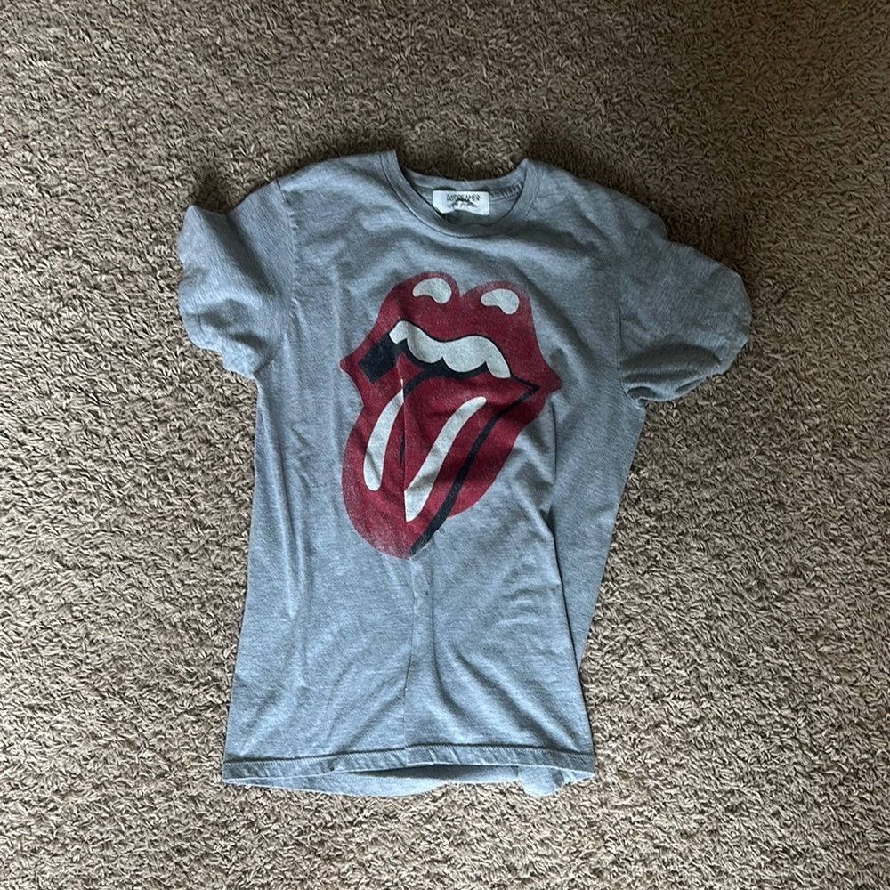 Free People Gray and Red Short Sleeve Tee Casual Style